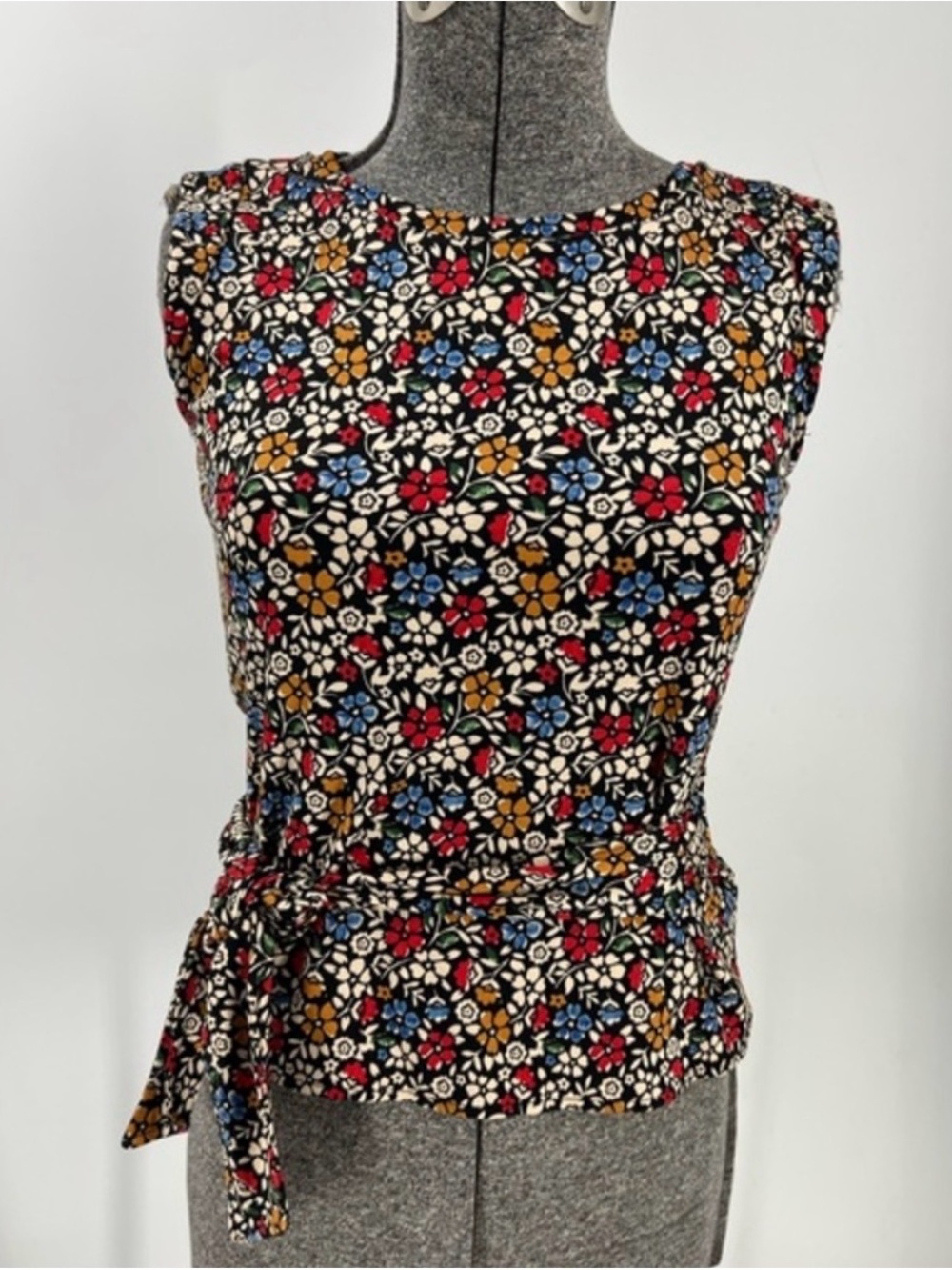 Maeve Multicolor Floral Tie-Waist Sleeveless Top